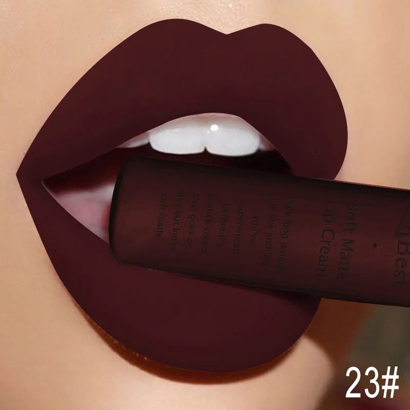 QIBEST Nude Matte Liquid Lipstick Waterproof Long-lasting Lipgloss Velvet Sexy Red Lip Glaze Tint Black Lipstick...