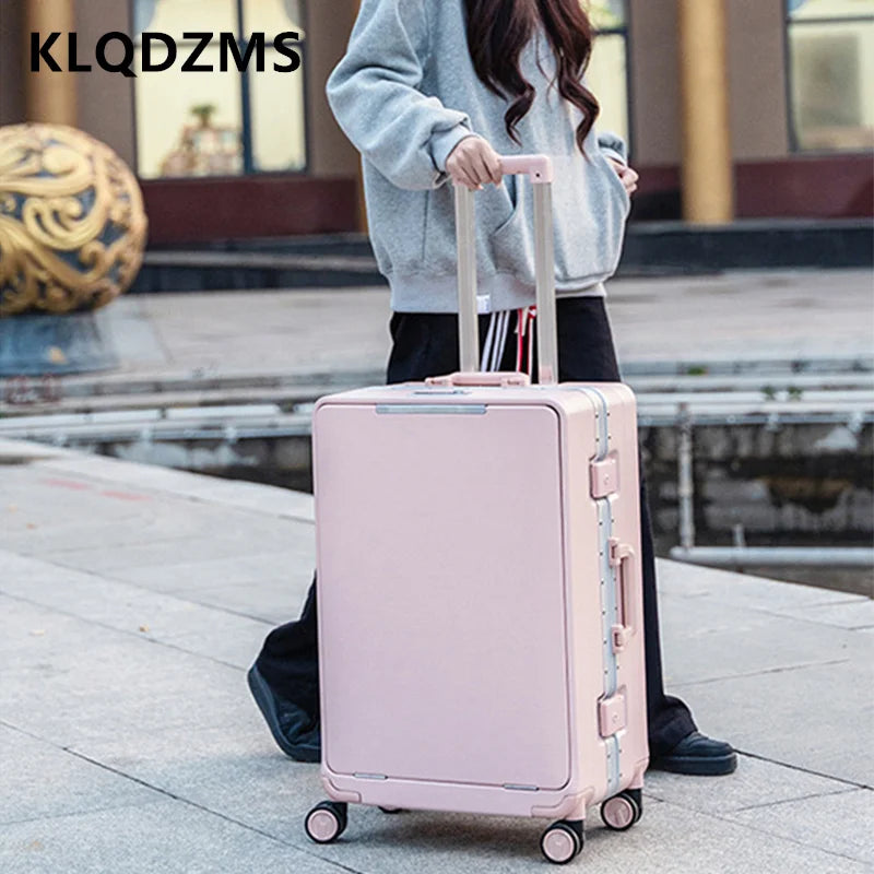 KLQDZMS Cabin Suitcase Travel Bag 20"24"26 Inch Boarding Box Aluminum Frame Trolley Case Front Opening Studen Laptop Luggage