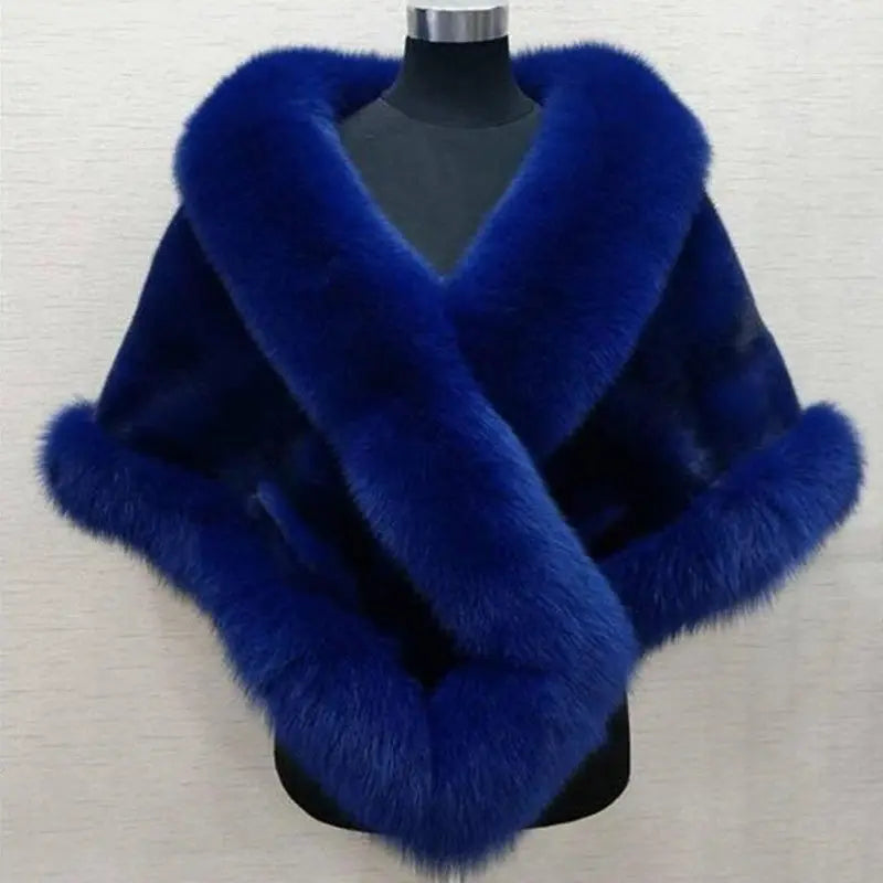 2026 imitation mink women's fox fur collar shawl scarf cloak mink fur coat Bridal dress hairy large shawl cape short coat