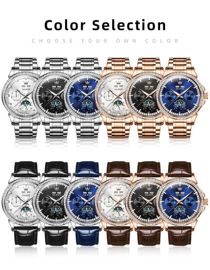 OLEVS 6695 Watch For Men Original Moon Phase Automatic Mechanical Man Watch 30M Waterproof Luminous Week Date Display...