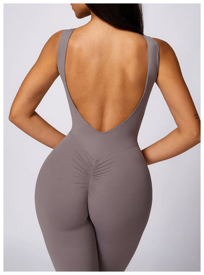 Hollow Out Backless One Piece Yoga Jumpsuit Women Sport Sleeveless Fitness Gym Suit Workout Exercise Skinny Flare Bodysuits