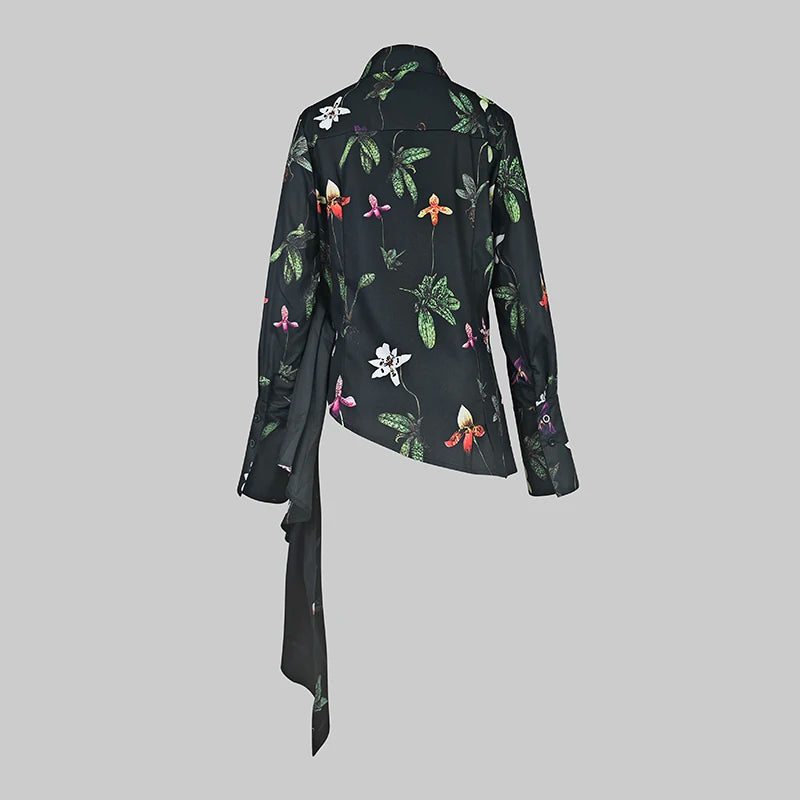 Modigirl Women‘s Elengant Shirts & Blouses Spring Autumn Long Sleeve Flower Print Asymmetric Office Daily Top Woman Clothing