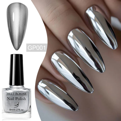 8ml Metallic Nail Polish Mirror Effect Fast Drying Long-Lasting Nails Art Polish DIY No Need Lamp Cure Manicure Nail Supplies