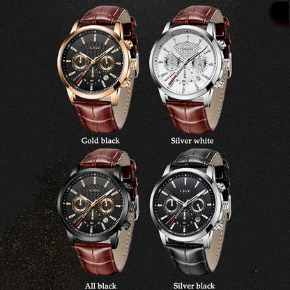 LIGE Watches Men 2025 Top Brand Luxury Casual Leather Quartz Men Watch Man Business Clock Male Sport Waterproof Date Chronograph