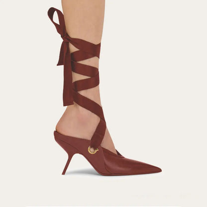 2025 Summer Women's Stiletto Ballet Sandals with Pointed Ankle Ribbons, Fashion Party Dance Shoes, Women's Large Fashion Sandals - Kimlud