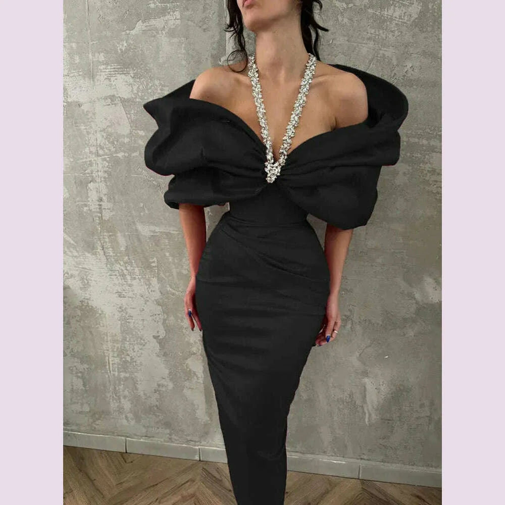 Women Sexy Off Shoulder Ruched Black Maxi Long Diamonds Celebrity Bodycon Bandage Dress 2025 Elegant Evening Club Party Dress