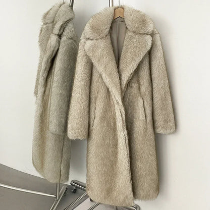 OFTBUY Long Faux Fur Jacket Fashion European Style Lapel Fur Coat Eco-friendly Covered Button Loose Casual Women Coats Winter