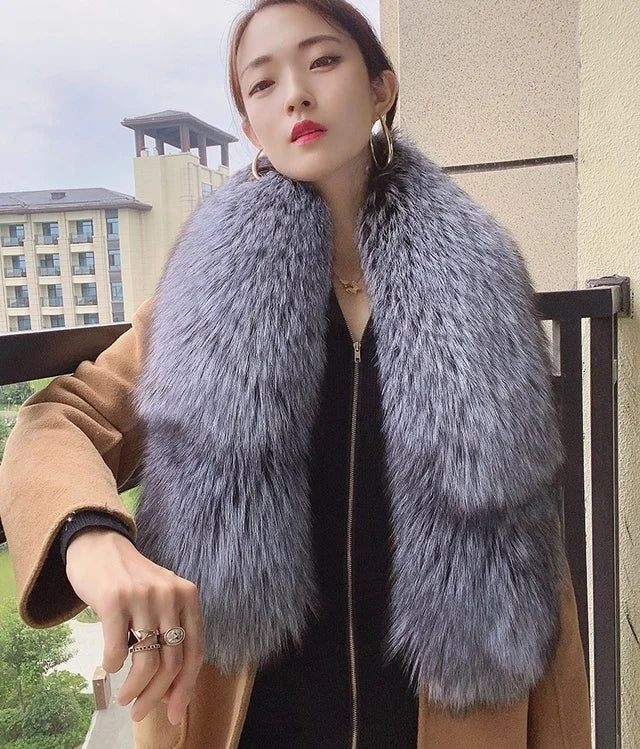 Luxury Real Fox Fur Collar Scarf For Women Winter Warm Genuine Fur Shawls And Wraps Neck Warmer Fur Scarves Female Scarfs Coat