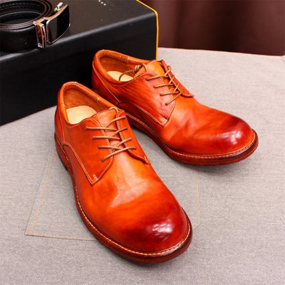 Men's Handmade Goodyear Sewn Derby Formal Shoes Soft Genuine Leather round Toe Comfortable Non-Slip Casual Shoes
