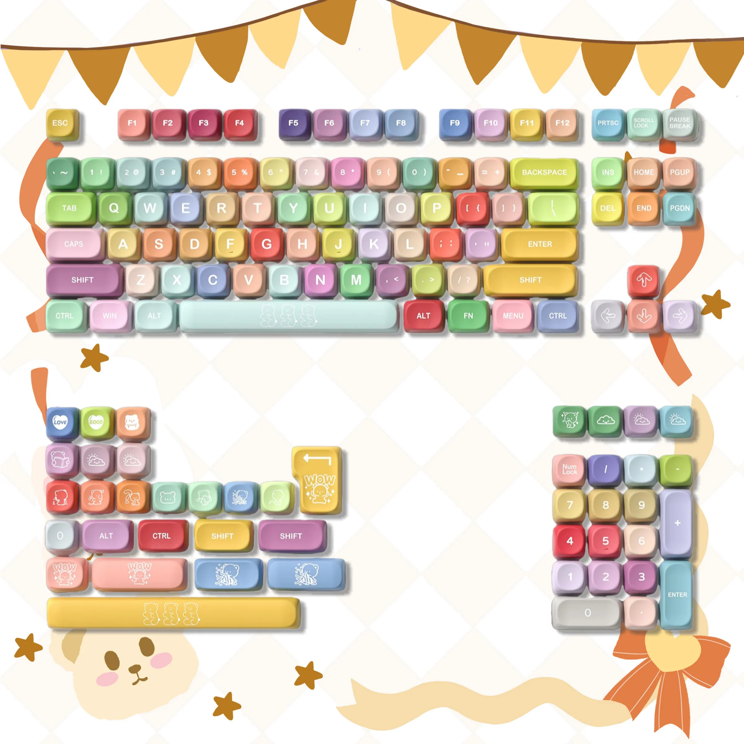 MOA Profile PBT Key caps White Milky Way Five Sided Dye Sublimation Keycaps for Cherry Gateron MX Switches Mechanical Keyboard