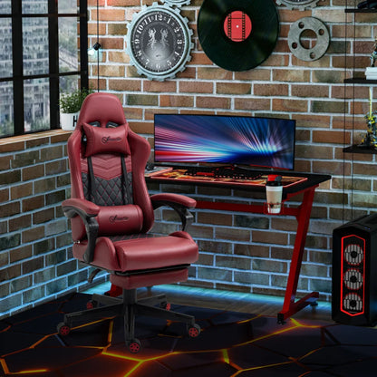 Vinsetto Gaming Chair Diamond PU Leather High Back Recliner w/Footrest, Lumbar, Adj Ht Red