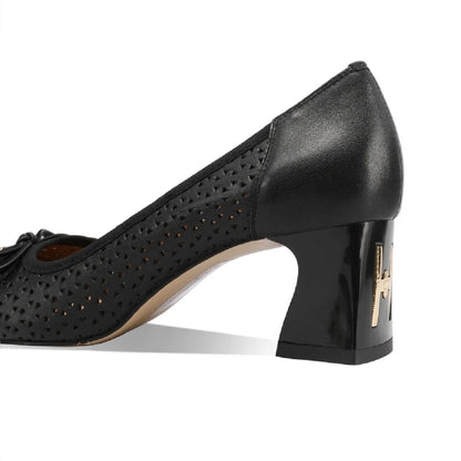 【JOCHEBED HU】New Fashion Hollow Out Women Pumps Square Toe Summer Shoes Chunky Heels Handmade Genuine Leather Shoes 33-43 - Kimlud