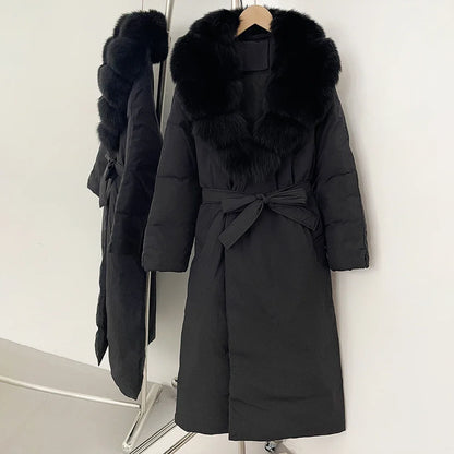 OFTBUY Long Puffer coat Real Fox Fur White Duck Down Coat New Winter Women Collar Fluffy  Jacket Female Thick Warm Reality Fur