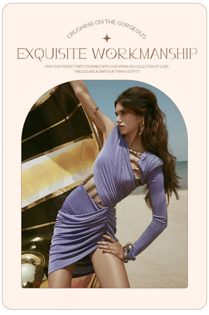 VC Party Glamour Purple One-Shoulder Cutout Chain Mini Dress for Summer Fashion Gala Gown