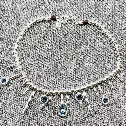 2025 Summer New Bestseller Shiny and Beautiful Blue Crystal Necklace, Women's Jewelry Gift