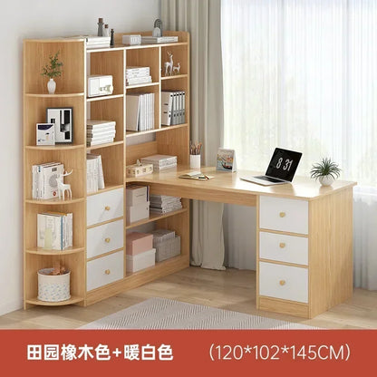 Computer Desk Bookshelf Integrated Shelves Drawers Large Laptop Home Bedroom Student Study Writing Desk Simple Office Table - Kimlud