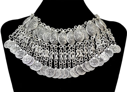 Gypsy Boehmian Hippie Collar Necklaces for Women Big Chunky Tibetan Silver Metal Necklace Festival Turkish Party Jewelry Gift