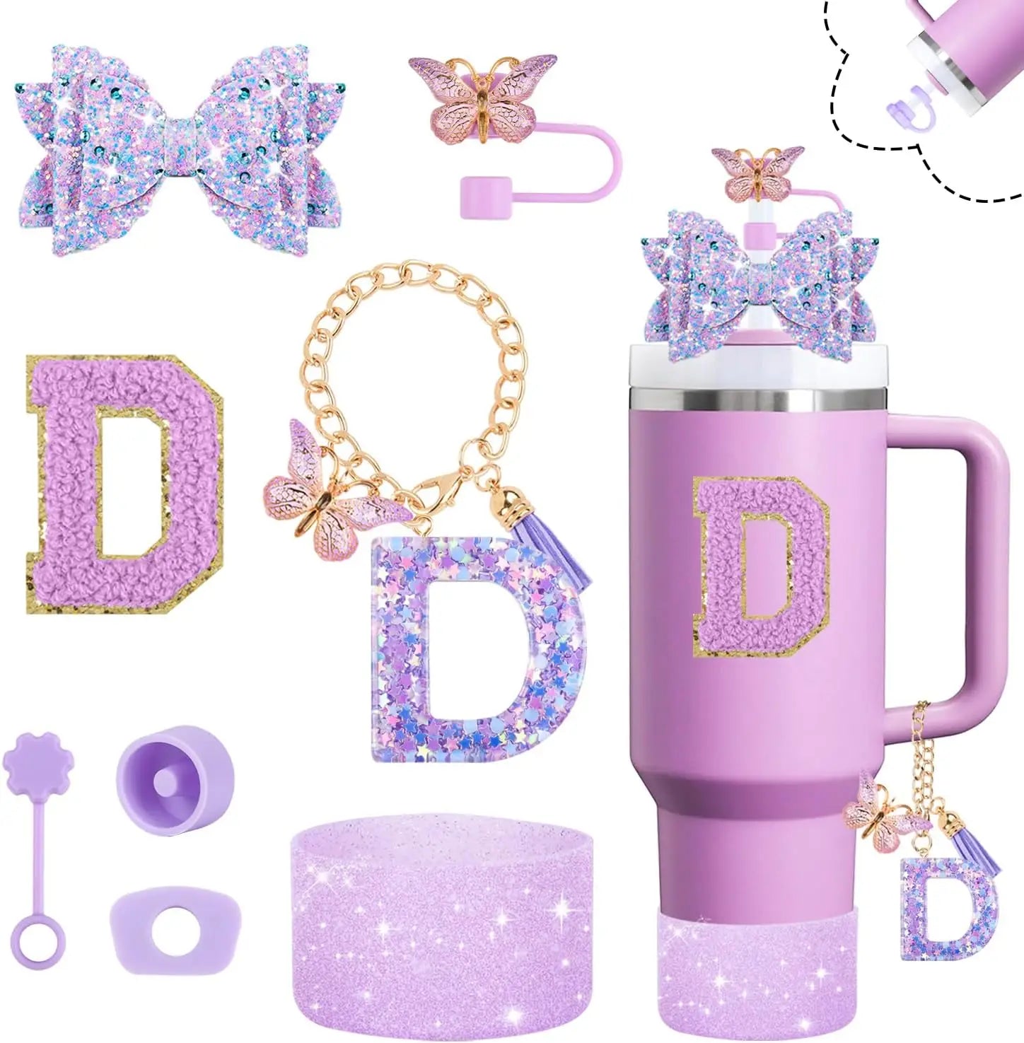 8pcs Cup Accessories Set 30oz 40oz tumbler Straw Topper Cover, Boot, Spill Proof Stoppers, Handle Charms Sticker for Stanley Cup