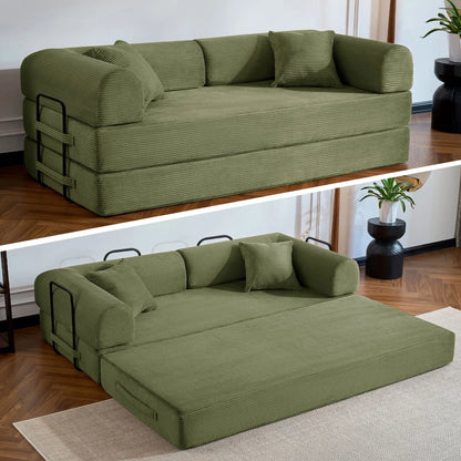 79’’ Folding Convertible Sofa Bed Corduroy Upholstered Boneless Couch, Loveseat Sleeper Floor Sofa for Living Room Bedroom - Kimlud