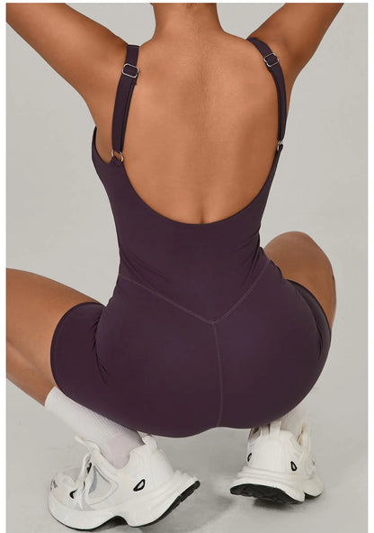 Women's Sports Suit Adjustable Shoulder Strap Jumpsuit One Piece Halter Sleeveless Bodysuit Short Jumpsuits Push Up Sportswear