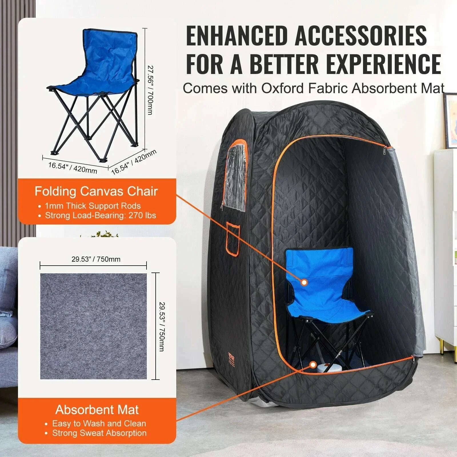 VEVOR Compact Portable Steam Sauna Tent 1200 Watt Home Therapeutic  for Detox Relaxation Time Remote Control Personal  for Home