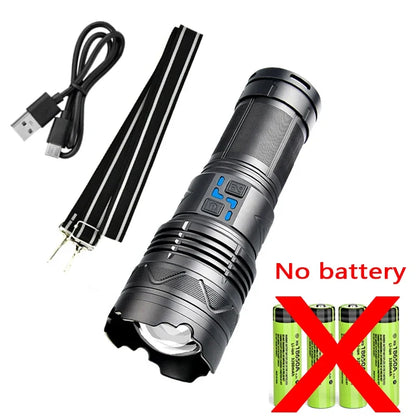 High Power White Laser Flashlight Super Bright LED Spotlight Long Range Torch Zoom Emergency Outdoor With Battery Indicator