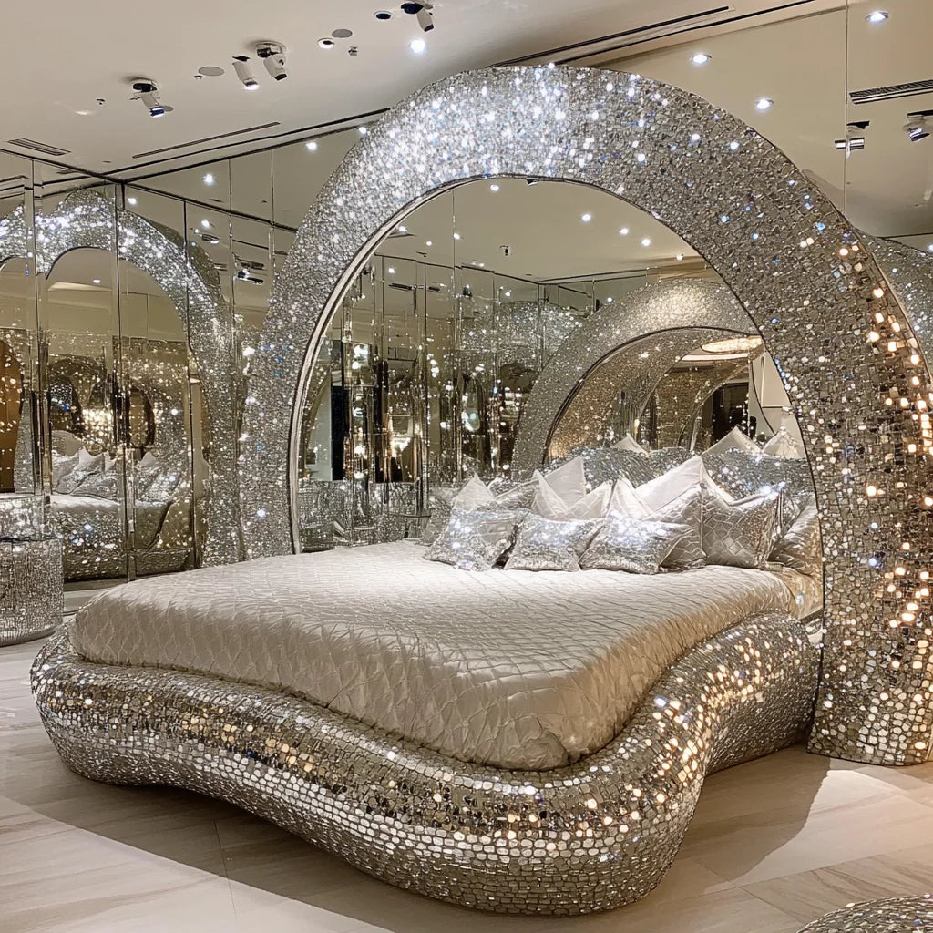 A Modern Luxury Diamond Crystal Bedroom Wooden Frame Bed Queen/King Size Designer Furniture for Home or Hotel for Villas Halls