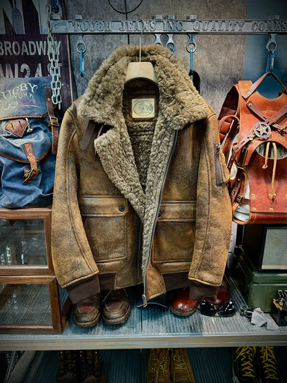 25AW Winter Shearling Trucker Jacket for Men Thermal Warm Thickened Suede Lambskin American Vintage Motorcycle Style Coats 4XL