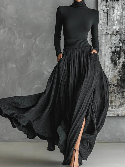 Turtleneck Pullover Top Women Skirt Set Chic Female Shirt And Long Skirt Matching Suit Office Slim Fit Skirt Two Piece Sets 2025