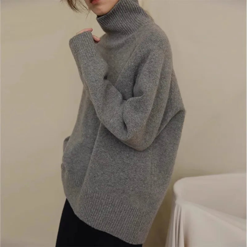 2024 Autumn and Winter New Thick Cashmere Sweater Women High Neck Pullover Sweater Warm Loose Knitted Base Sweater Jacket Tops