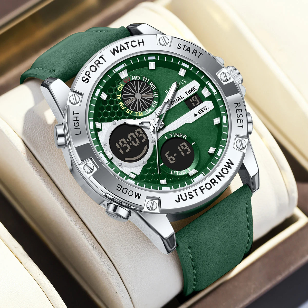 LIGE FOXBOX Fashion Electronic Watches for Men Leather Military Casual Sports Waterproof Dual Digital Display Quartz Chronograph - Kimlud