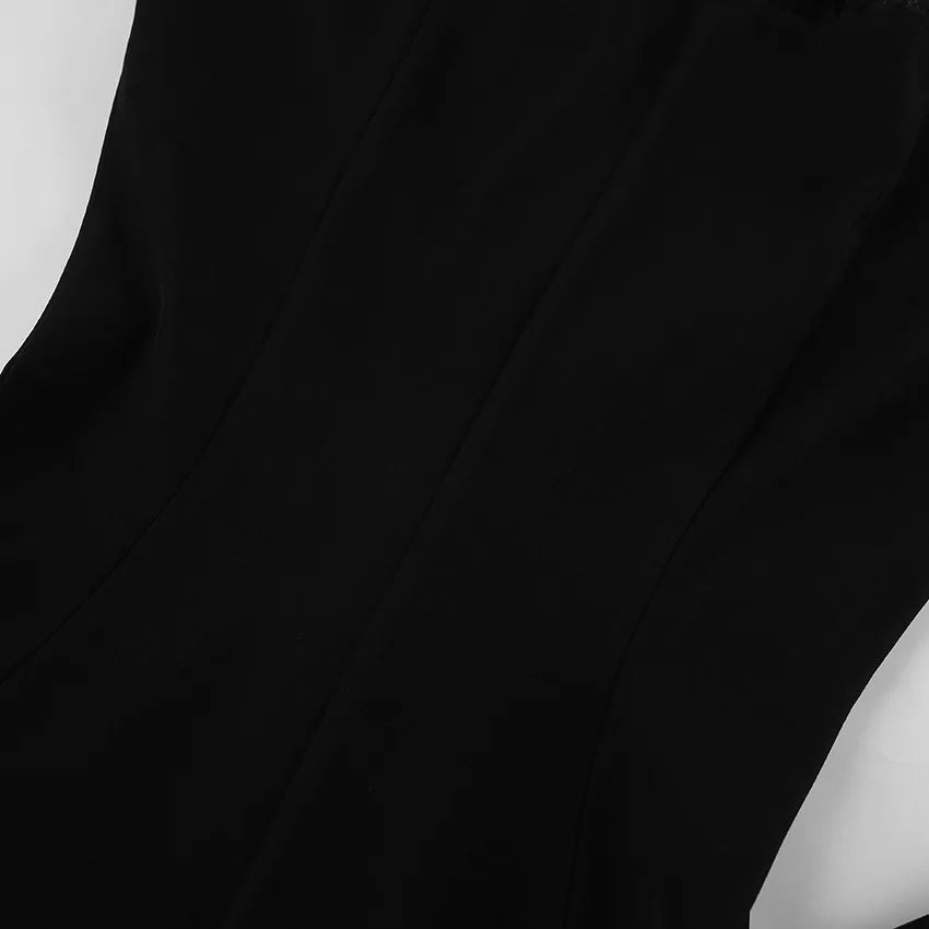 2025 Autumn and Winter New Fashion Black Small Suit Solid Jacket Design Sense Lace Splicing Commuting Long Sleeved Top Coat