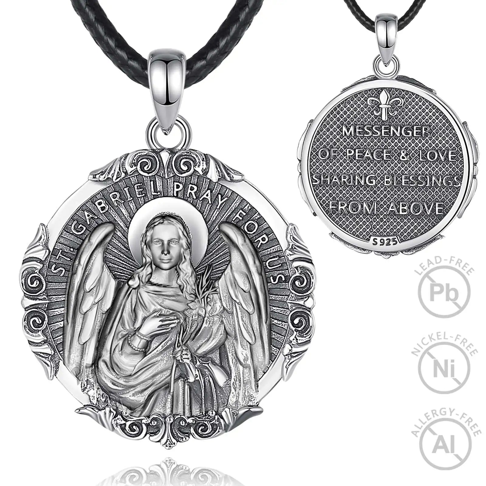 Eudora 925 Sterling Silver Saint Gabriel Archangel Necklace Vintage Amulet Pendant for Men Women Religious Believers Jewelry