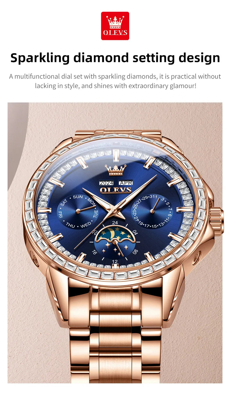 OLEVS 6695 Watch For Men Original Moon Phase Automatic Mechanical Man Watch 30M Waterproof Luminous Week Date Display...