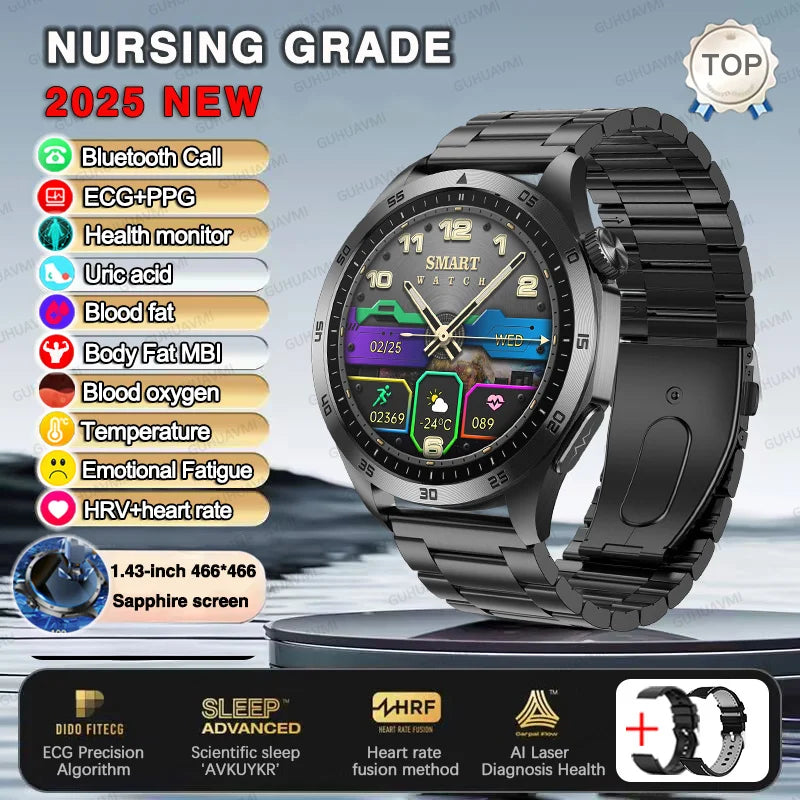 2025 New For Huawei ECG+PPG Laser Treatment Health Smart Watch Three highs Clock Blood pressure Heart rate Men HD Call Bracelet
