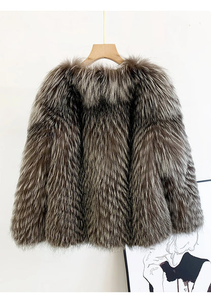 2025 New Imported Silver Fox Young Style Fox Fur Korean Style Fur Coat Women's Short Style Small Clip leather craft