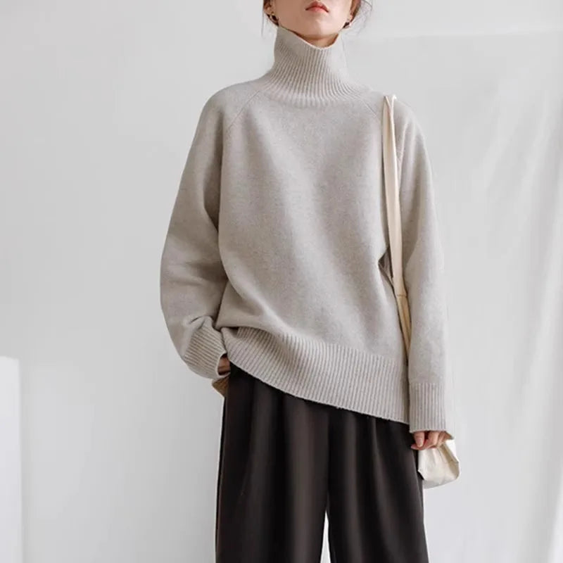 2024 Autumn and Winter New Thick Cashmere Sweater Women High Neck Pullover Sweater Warm Loose Knitted Base Sweater Jacket Tops