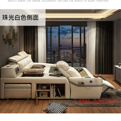 MINGDIBAO Massage Bed with Ultimate Comfort and Genuine Leather Multifunctional Frame - Bluetooth Speaker, Safe Air...