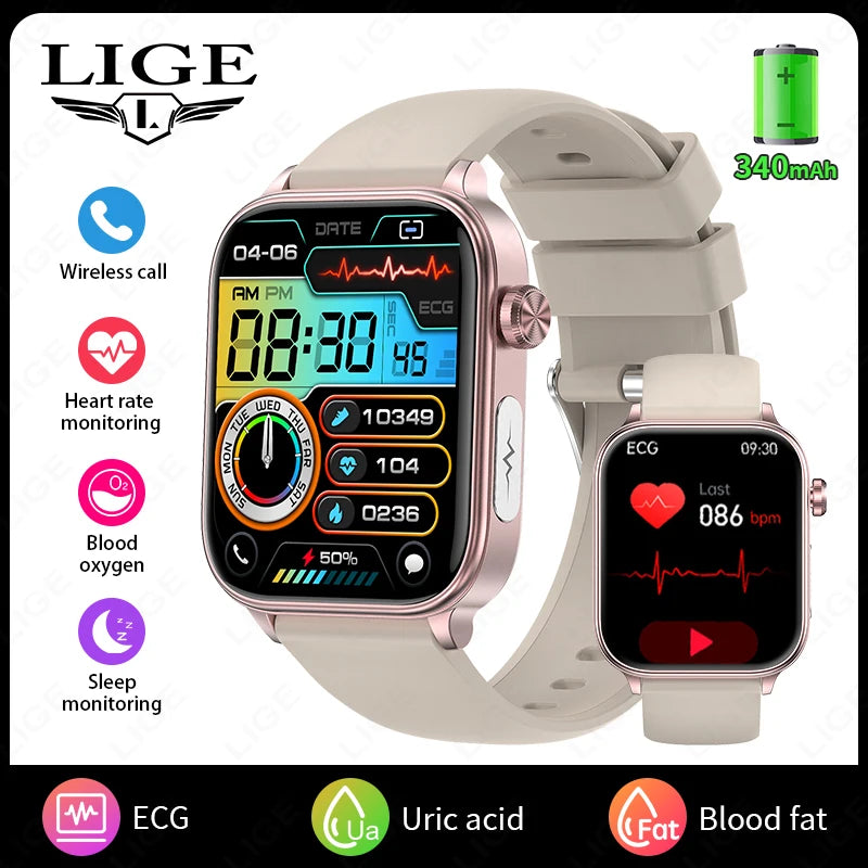 LIGE 2025 New ECG+PPG AI Healthy Diagnose Smart Watch Men Women Blood Lipid Uric Acid Female Menstrual Health Tracker Smartwatch