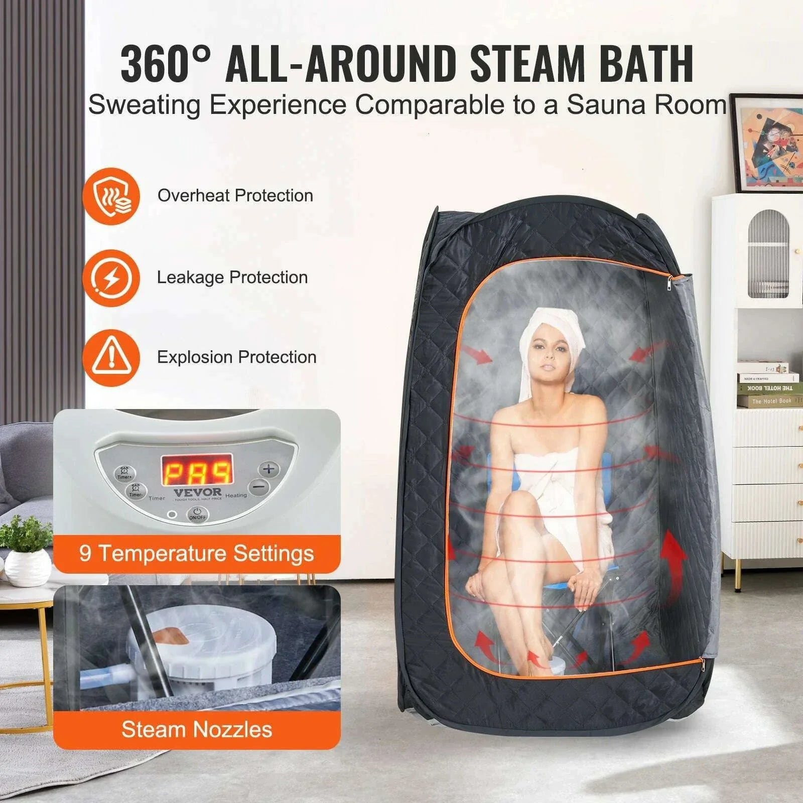 VEVOR Compact Portable Steam Sauna Tent 1200 Watt Home Therapeutic  for Detox Relaxation Time Remote Control Personal  for Home