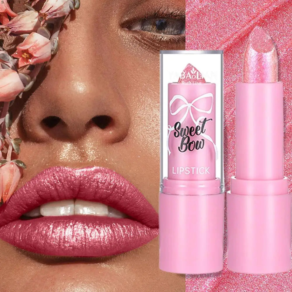 Metallic Pink Glitter Lipstick for Women, Long Lasting High Shine Diamond Nude Shimmer High Impact Full Coverage Sexy Lip Makeup