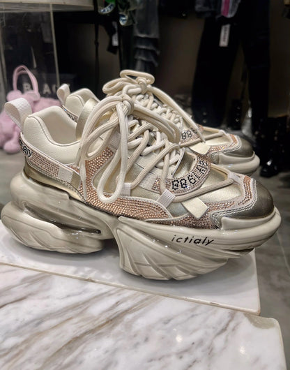 Women High Heels Platform Shoes Spring Crystal Fashion Luxury Designer Brand Chunky Sneakers Unique Design Real Leather Trendy