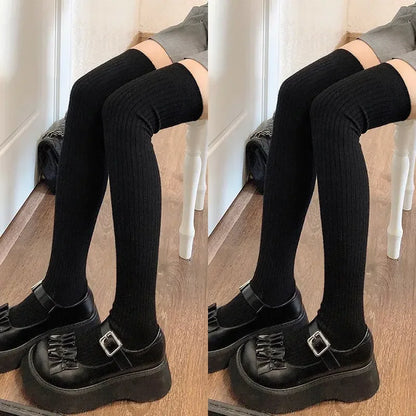 1/2pairs Women's Casual Knitted Long Socks Autumn Winter Solid Stockings Boot Calf Socks Over Knee Leggings Harajuku Lolita Sox