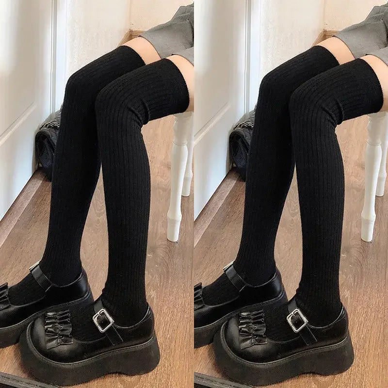 1/2pairs Women's Casual Knitted Long Socks Autumn Winter Solid Stockings Boot Calf Socks Over Knee Leggings Harajuku Lolita Sox