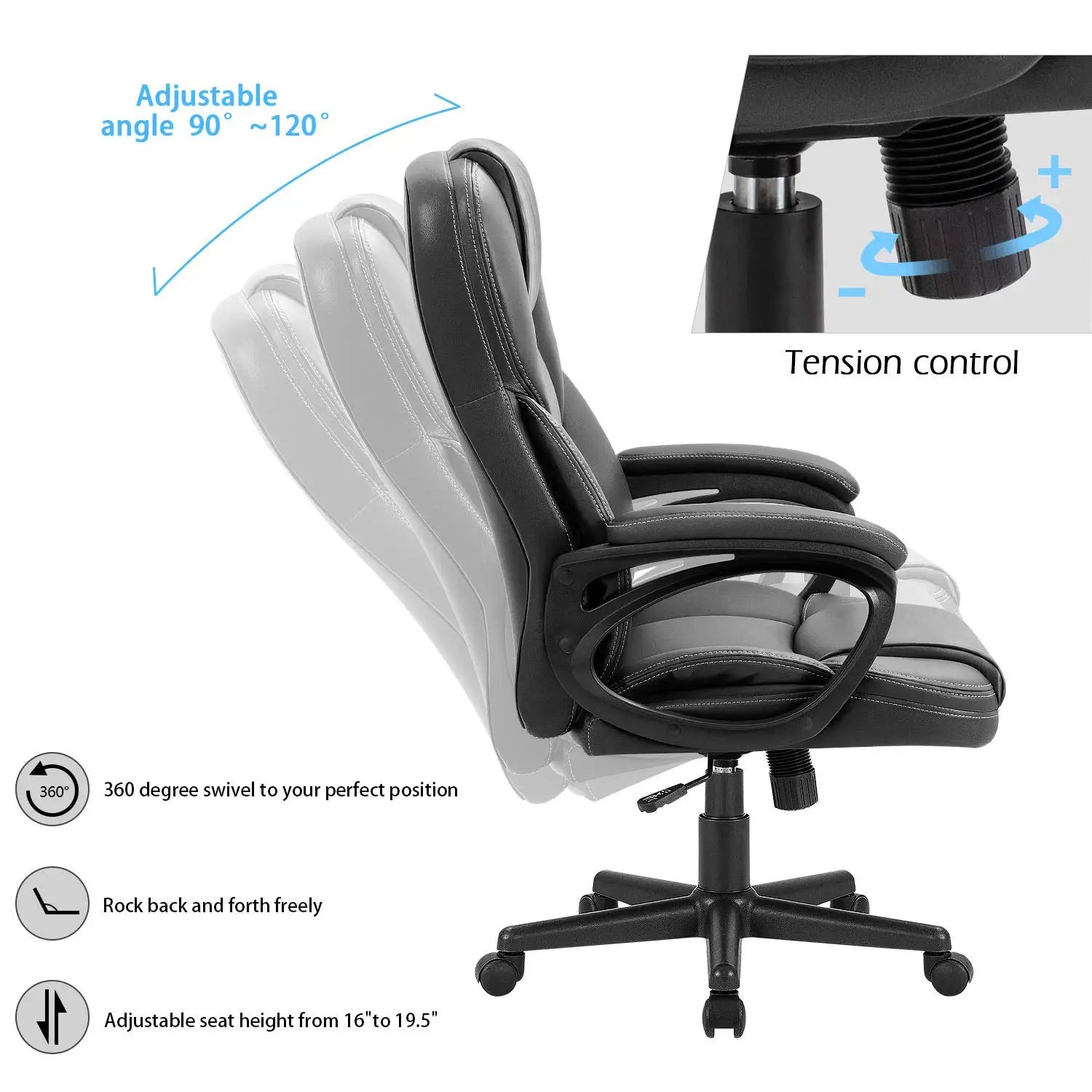 Office Executive Chair High Back Adjustable Managerial Home Desk Chair, Swivel Computer PU Leather Chair with,...
