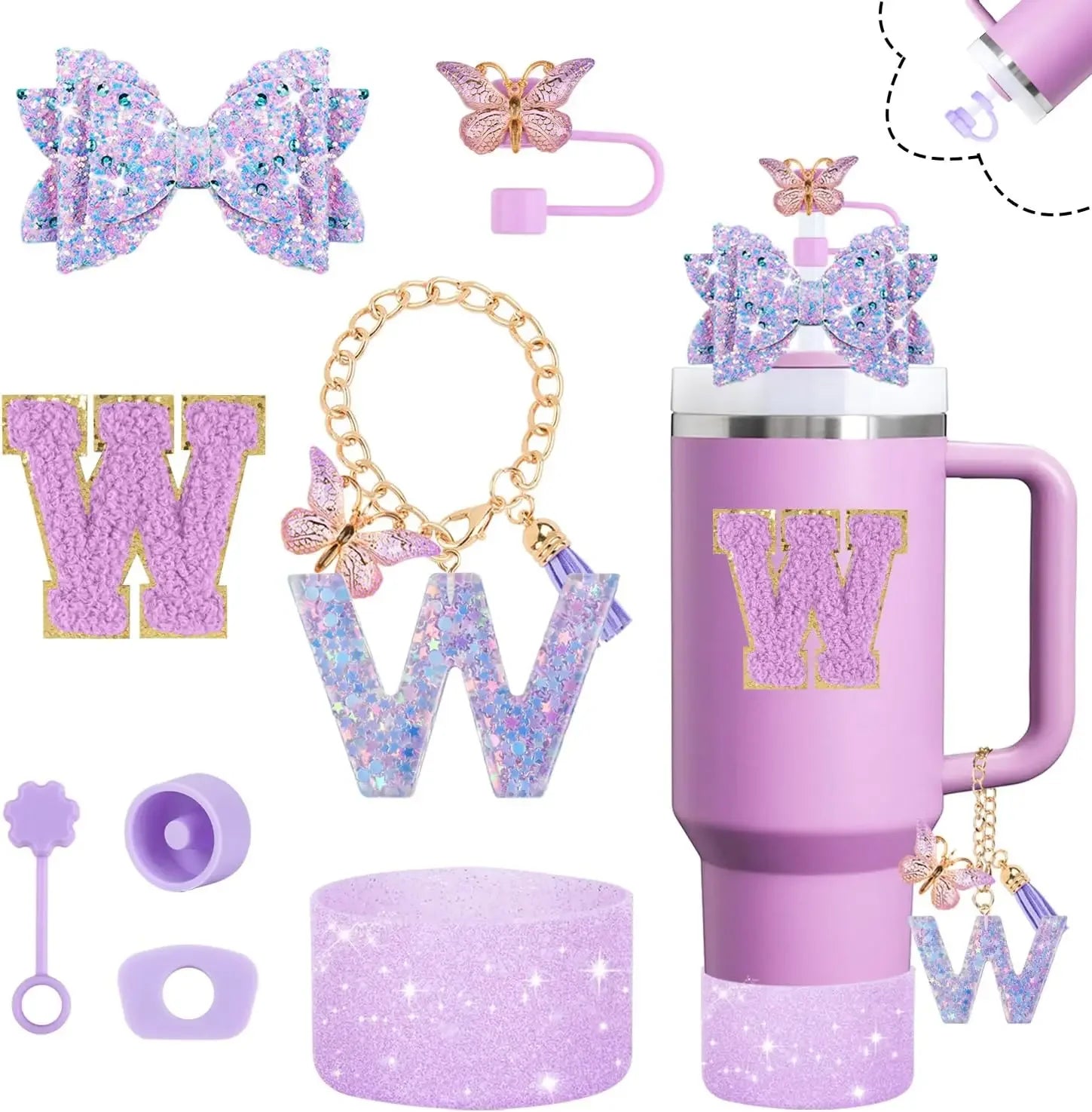 8pcs Cup Accessories Set 30oz 40oz tumbler Straw Topper Cover, Boot, Spill Proof Stoppers, Handle Charms Sticker for Stanley Cup