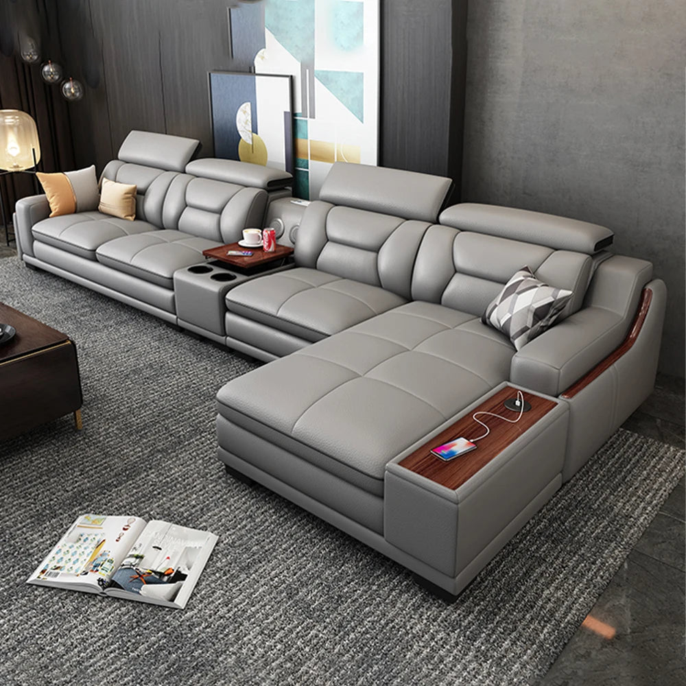 Beautify Your Living Room with Linlamlim Italian Genuine Leather Sofa - Bluetooth Speaker, Adjustable Headrests and USB...
