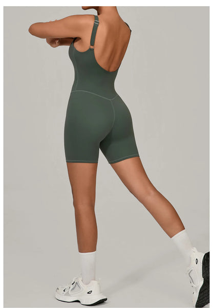 Women's Sports Suit Adjustable Shoulder Strap Jumpsuit One Piece Halter Sleeveless Bodysuit Short Jumpsuits Push Up Sportswear