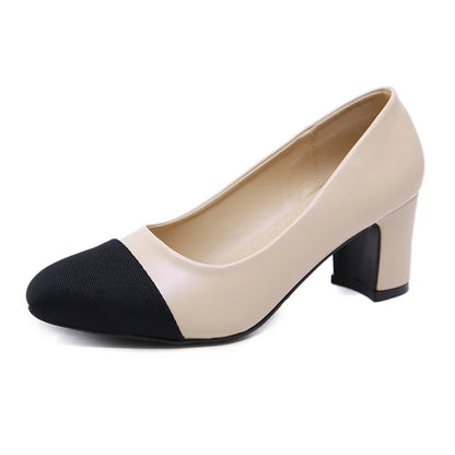 Comemore 2021 Summer Sandals Women Slingbacks High Heels Fashion Low Thick Medium Heel Shoes Leather Elegant Pumps Ladies Luxury - Kimlud