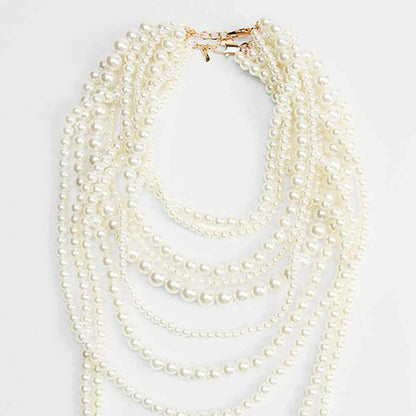 Girlgo Zaa MULTI-STRAND FAUX PEARL NECKLACE,Autumn Suit Sweater, Long Necklace, Daily Shopping Wedding Jewelry